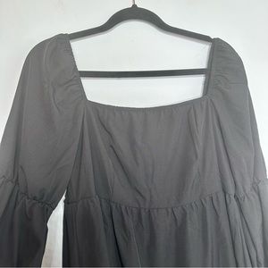 Likely Black Square Neck Long Sleeve w Feather Cuffs Mini Dress NWT